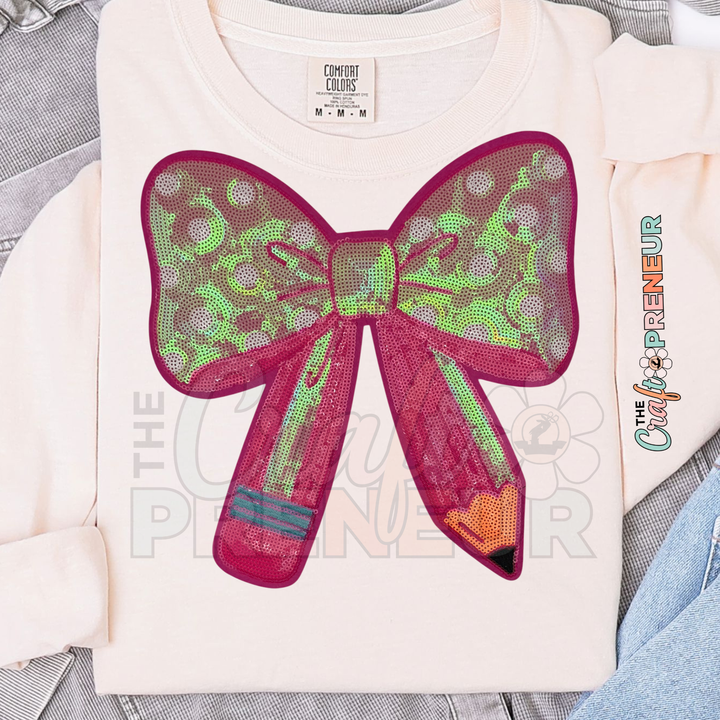 PATCH056 - Teacher Sequin Pencil Bow (PINK)