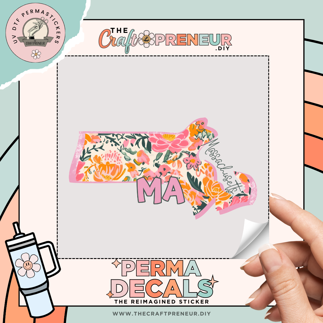 Floral Massachusetts UV DTF Sticker