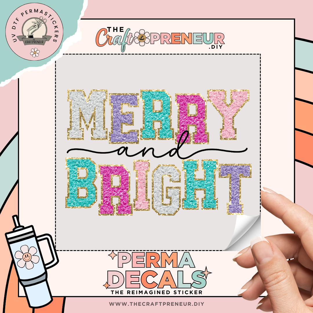 Glittery Merry and Bright UV DTF Sticker