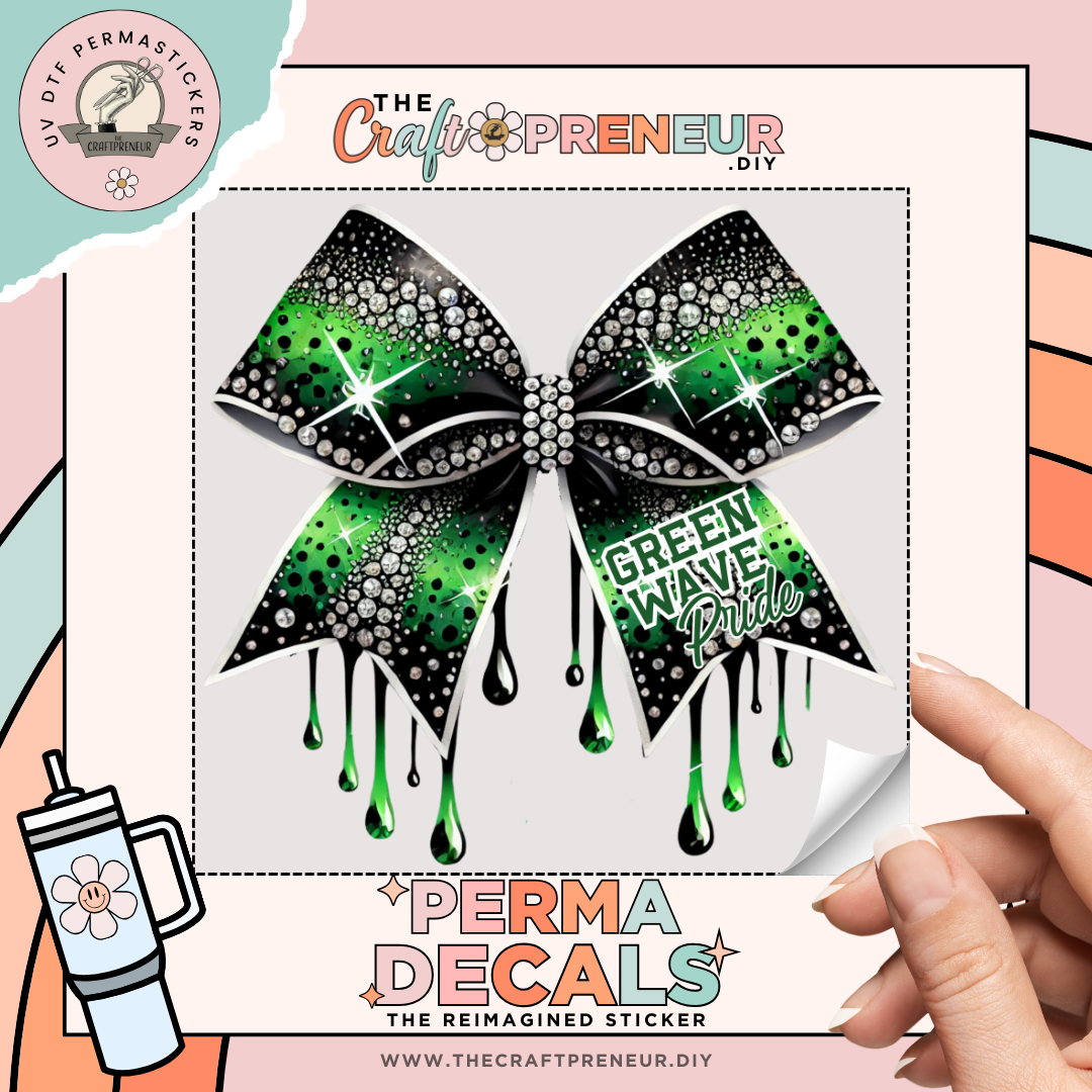 Green Wave Pride Bow UV DTF Sticker