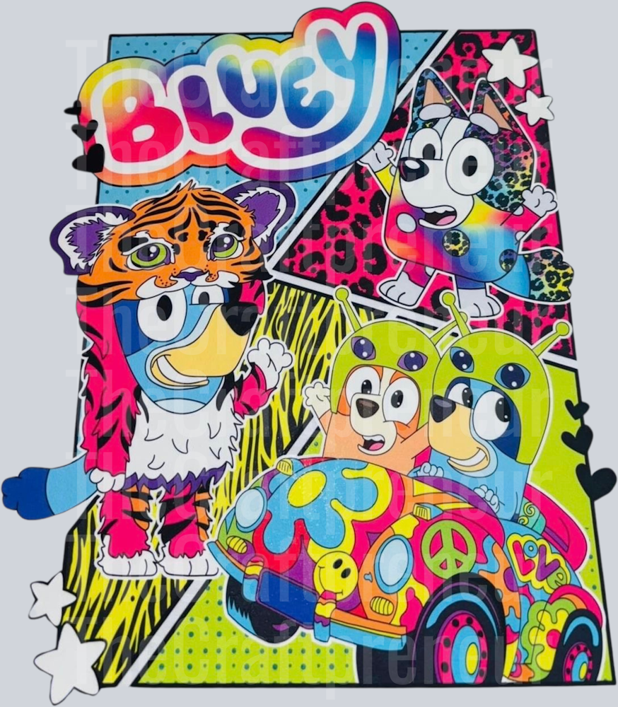 Blue Dog Meets Lisa Frank DTF Transfer