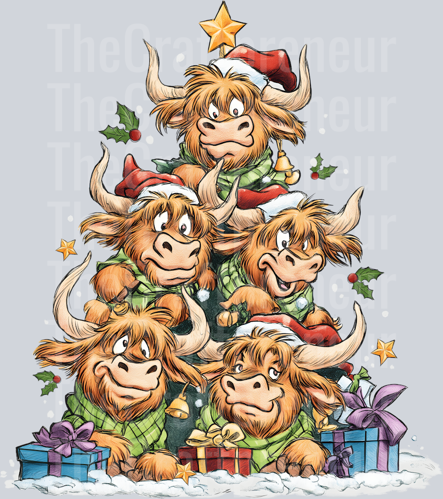 Highland Cow Tree Stack DTF Transfer