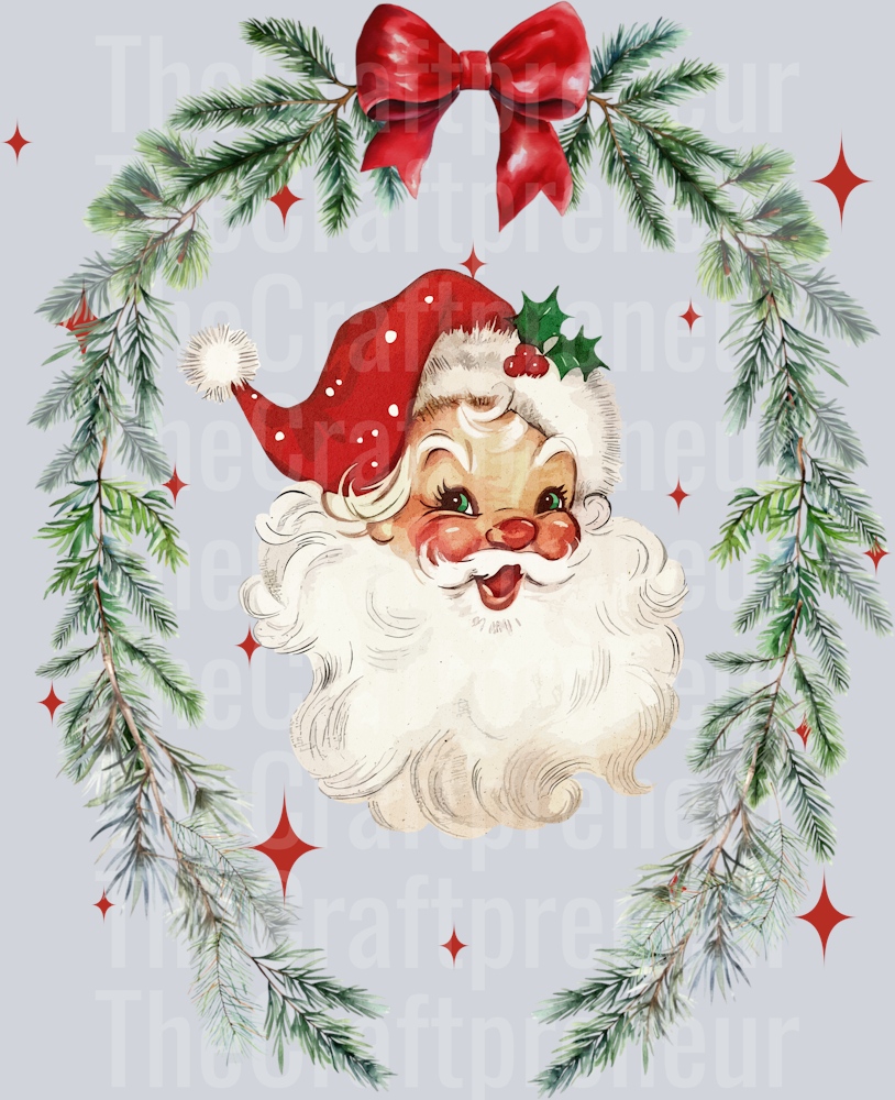 Santa Wreath Vintage DTF Transfer