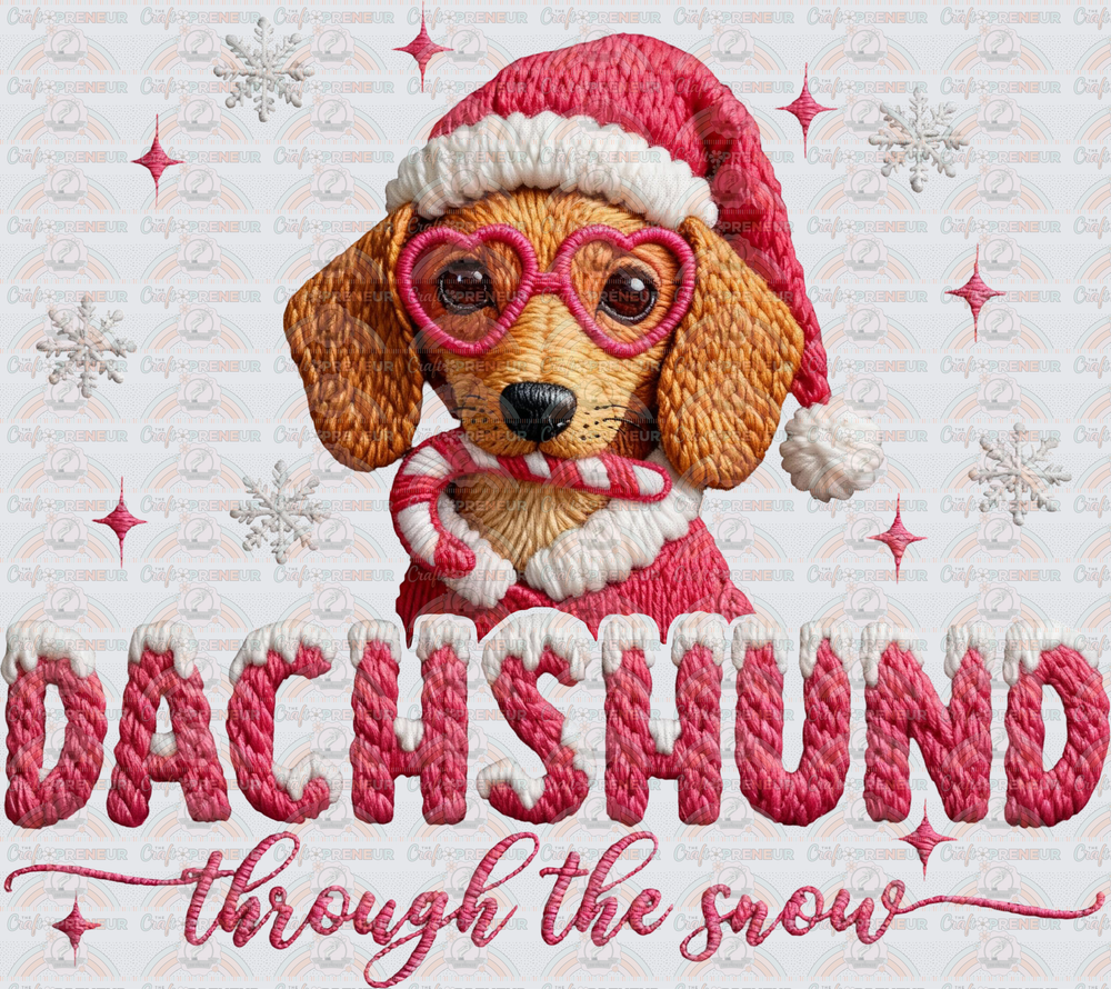 XMAS_Dogs_Dachshund_Breeds_Dachshund Through the Snow_Winter_Santa Hat_Faux Yarn