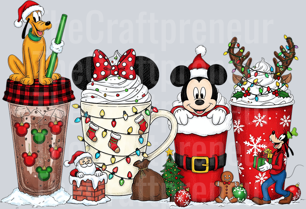 Mouse and Friends Christmas Lattes DTF Transfer