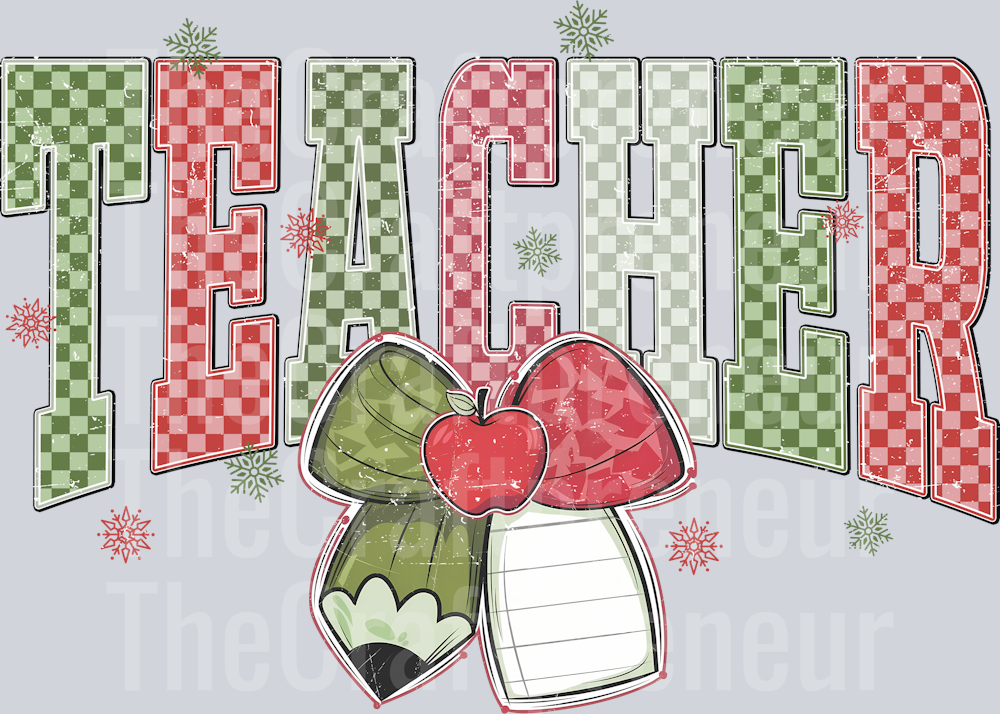 Teacher Christmas Varsity Checkerboard DTF Transfer