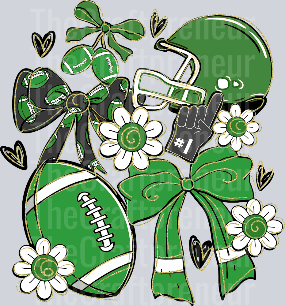Green Football Team Pride Coquette Bow DTF Transfer