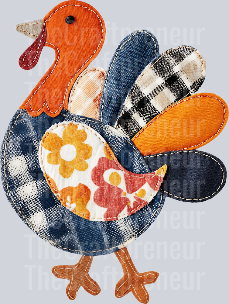 Faux Embroidery Patchwork Turkey DTF Transfer