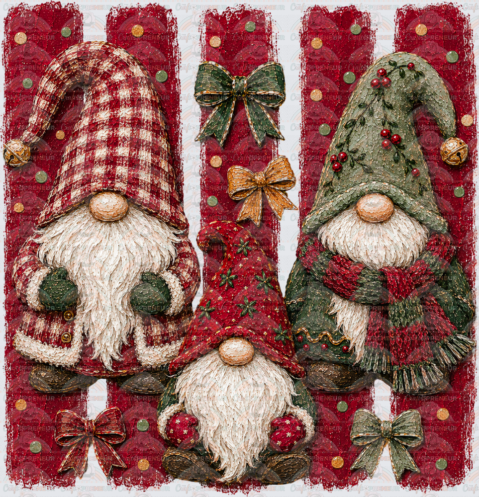 XMAS_Gnomes_Christmas_Preppy Lines_Trio_Coquette Bow