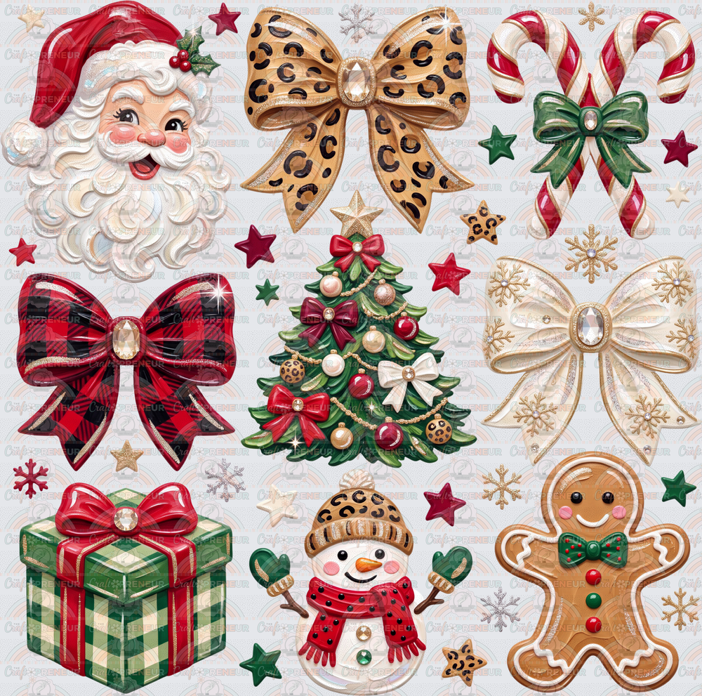 XMAS_Faux Paint_Coquette Bow_Grid_Preppy_Gingerbread Man_Santa_Christmas Tree_Presents