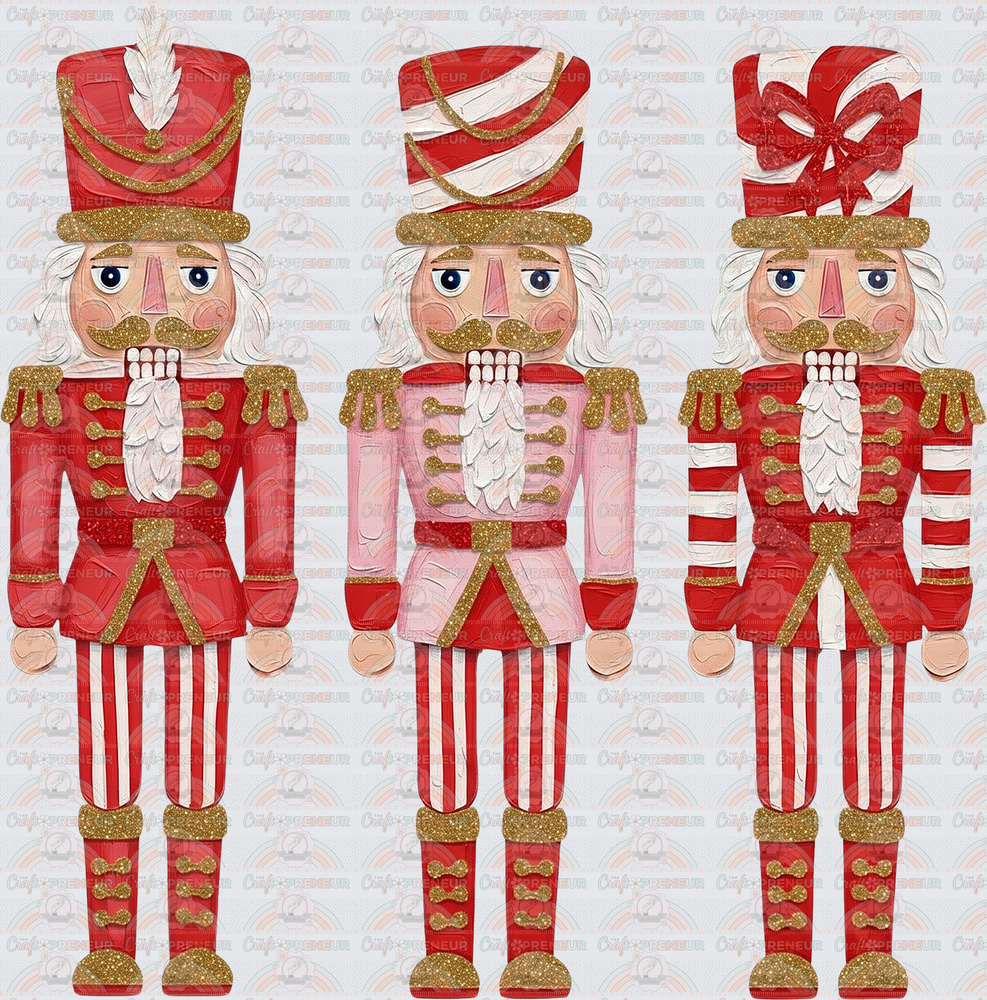 XMAS_Nutcracker_Faux Paint_Trio_Red and White_Preppy_Faux Glitter_Pink
