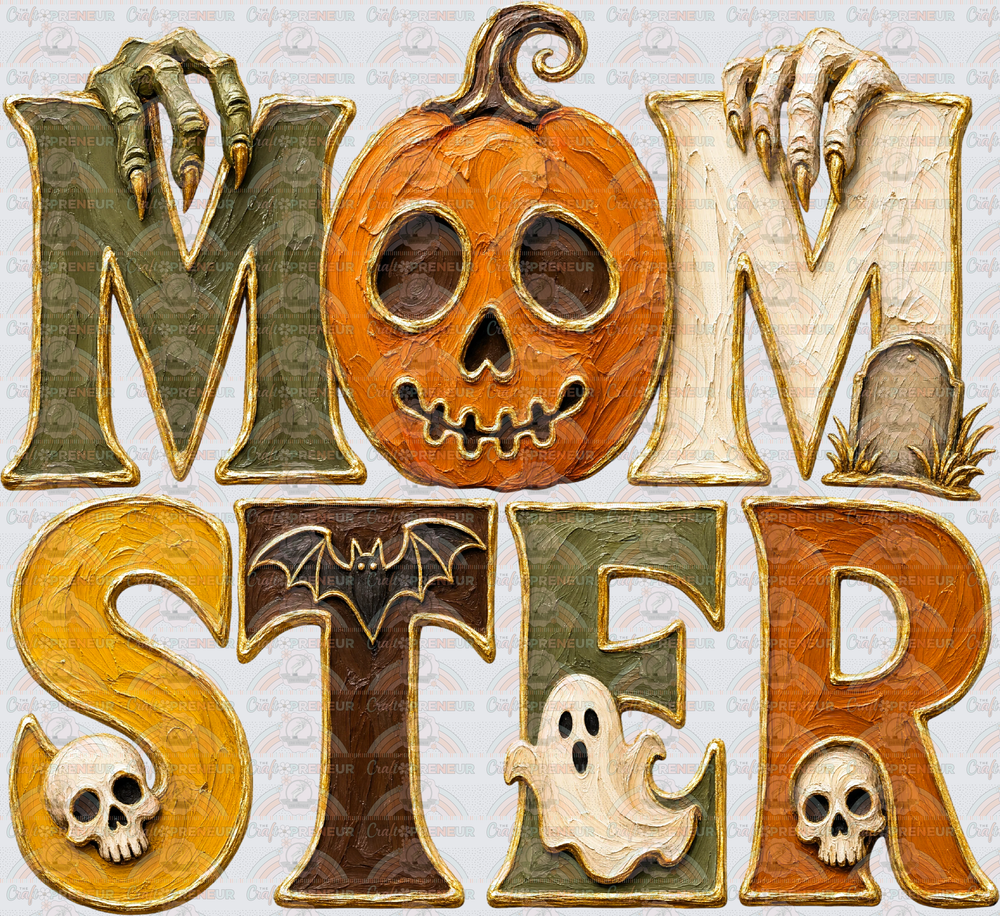 Halloween_Mama_Monster_MOMster_Faux Paint_Embosssed_Pumpkins_Ghosts