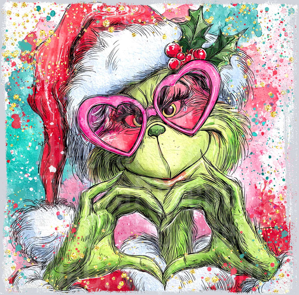The Grinch Pink Christmas Brush Stroke DTF Transfer