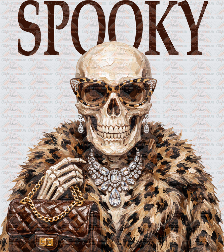 Halloween_Skeleton_Spooky_Vogue_Glam_Faux Paint_Fur Coat_Luxury_Black