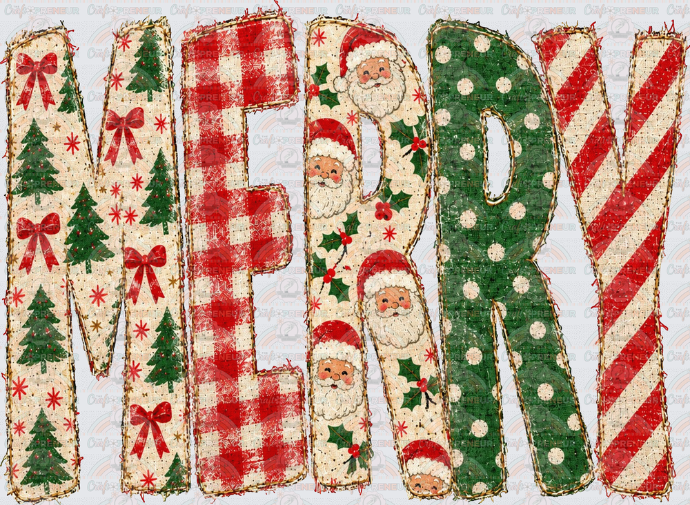 XMAS_Merry_Preppy_Tall Letter_Patterns_Gingham_XMAS Trees_Sketch_Red