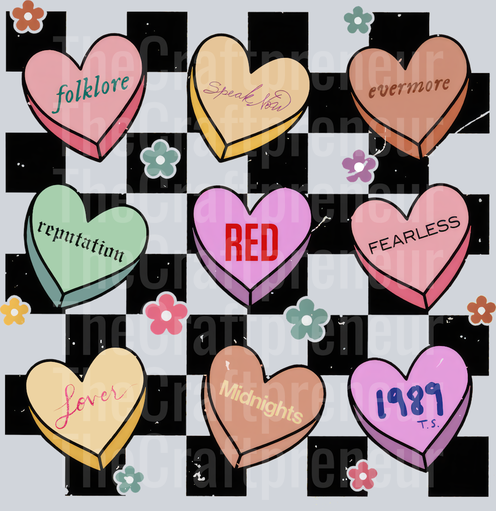 TS Candy Heart Checkerboard Retro DTF Transfer