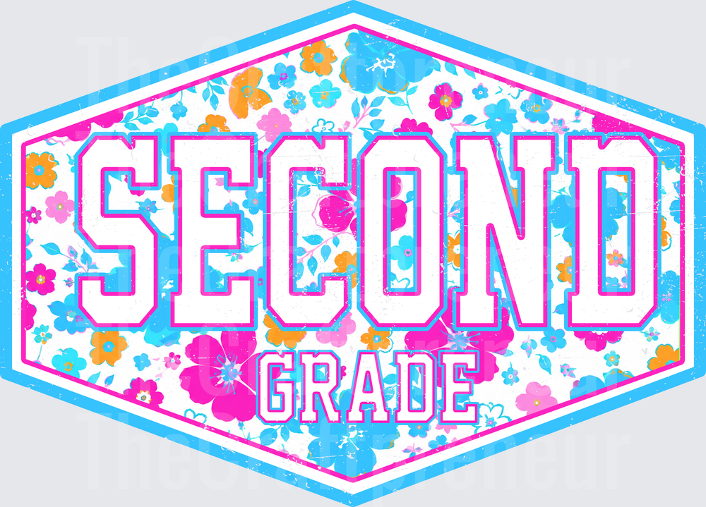002_School_Back to School_B2S_Neon Floral_Badge_Girly_Second Grade