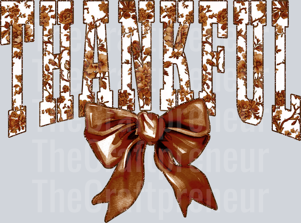 Thankfull Coquette Bow Varsity (Brown) DTF Transfer