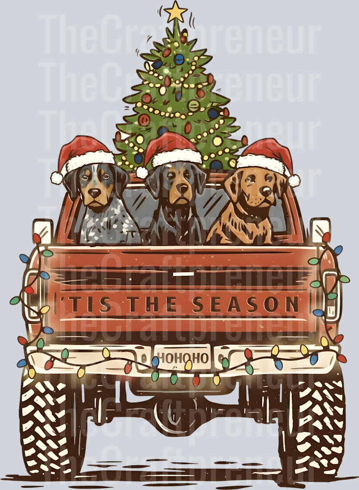 Christmas Dogs Vintage Red Truck DTF Transfer