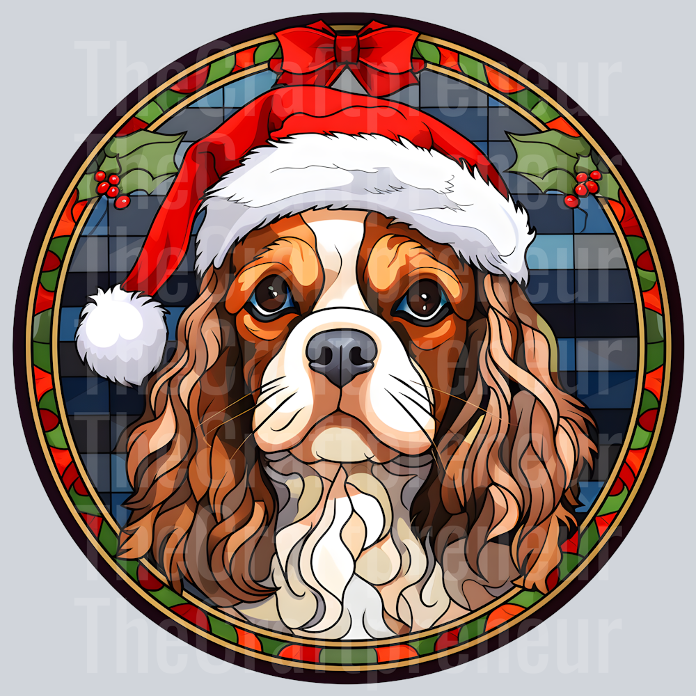 King Charles Cavalier Christmas Stained Glass DTF Transfer