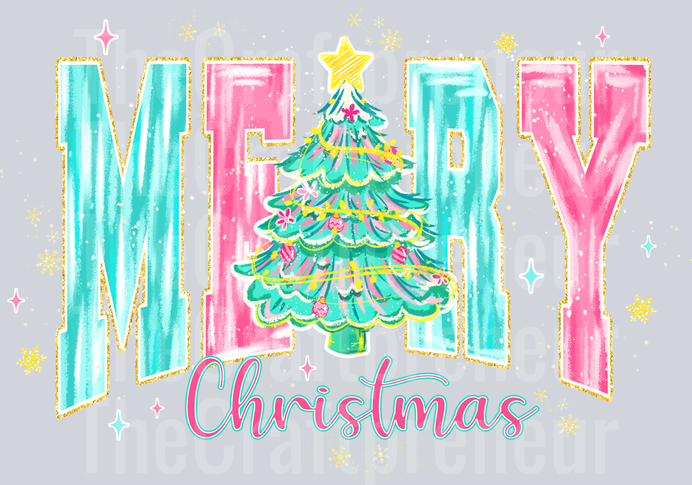Preppy Varsity Merry Christmas Pink DTF Transfer