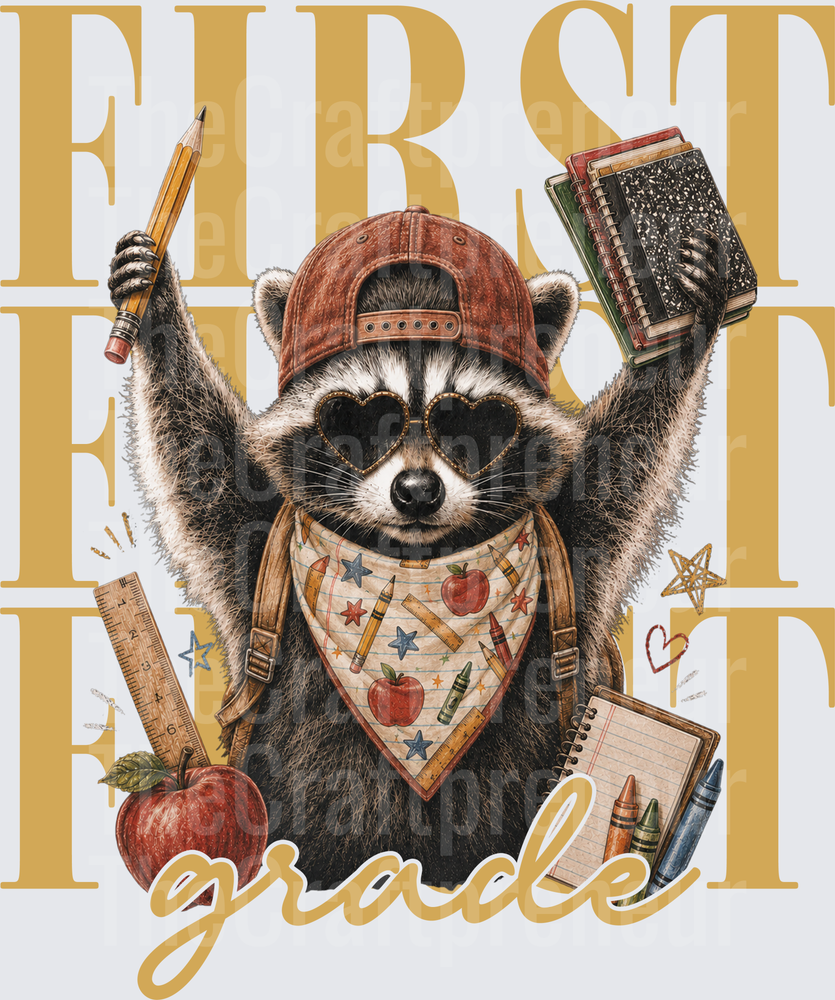 002_School_B2S_Back to School_Raccoon_Grades_Stack_First Grade