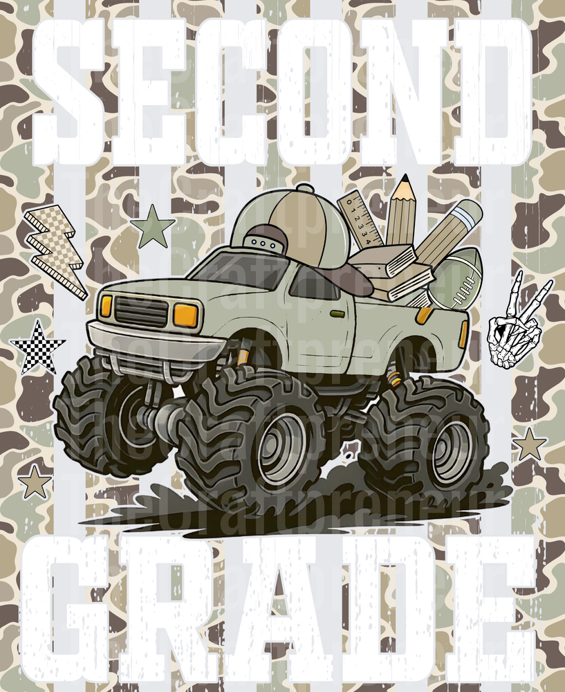 002_School_Back to School_B2S_Monster Truck_Camo_Boys_Preppy Lines_Second Grade
