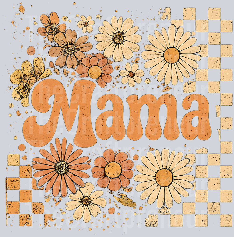 Fall Vintage Mama Checkerboard Retro Floral DTF Transfer