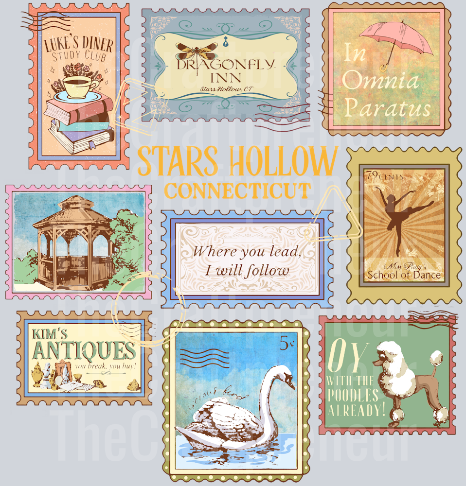 Stars Hallow Postage Stamps Gilmore Girls (For Darks!) DTF Transfer