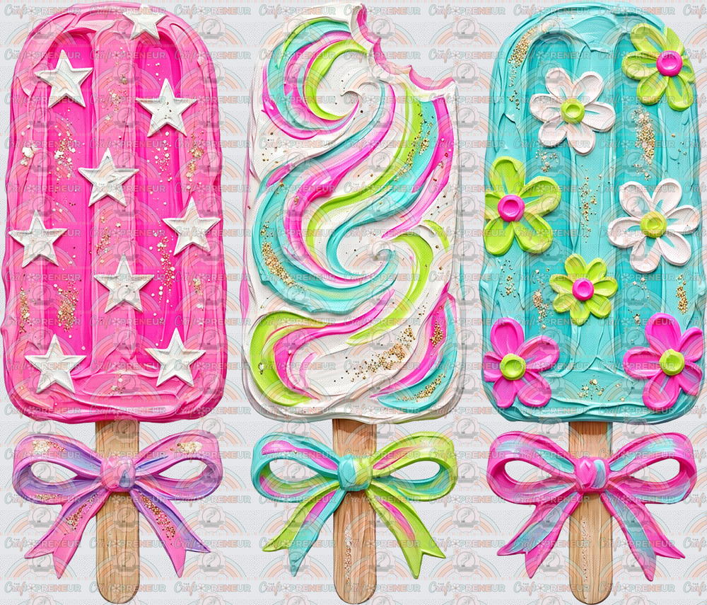 Summer_Popsicle_Ice Cream_Faux Paint_Bright_Girly_Faux Glitter_Bows