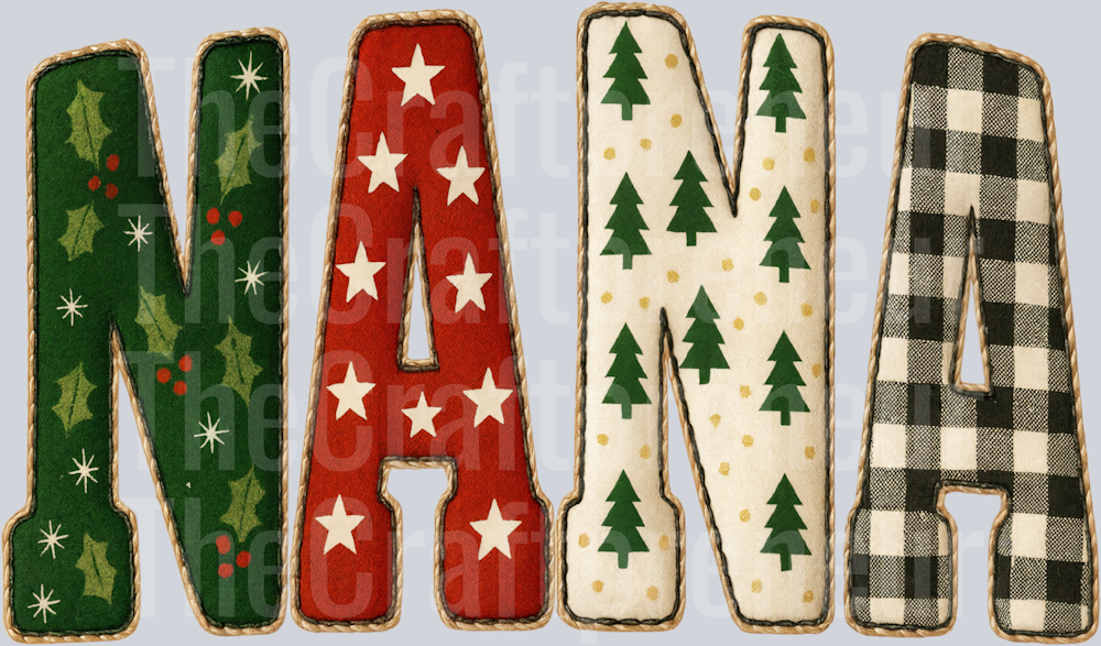 (Set!) Faux Embroidery Varsity Christmas Nana DTF Transfer