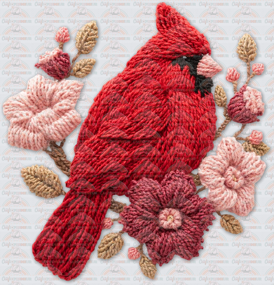 Animals_Birds_Cardinal_Faux Yarn_Flowers_Bird Watching