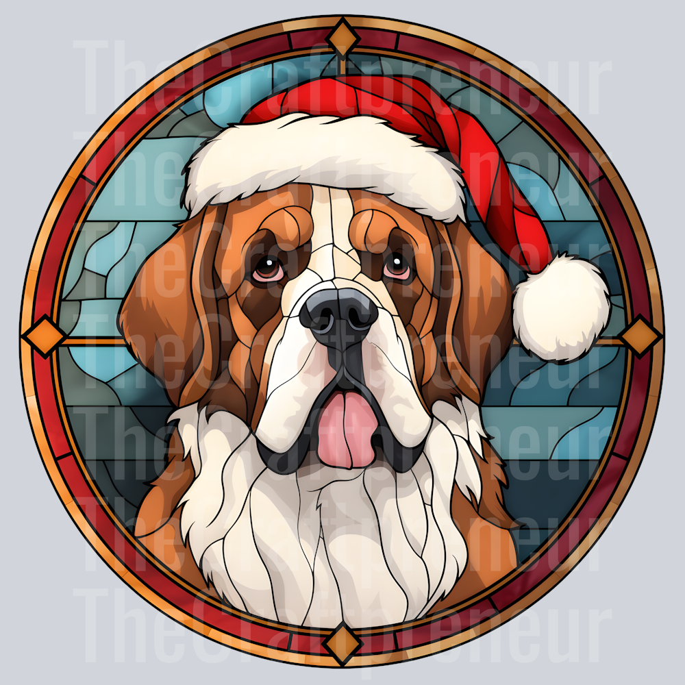 Saint Bernard Christmas Stained Glass DTF Transfer