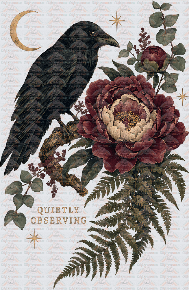 Witchy_Raven_Quietly Observing_Peony_Gothic_Florals