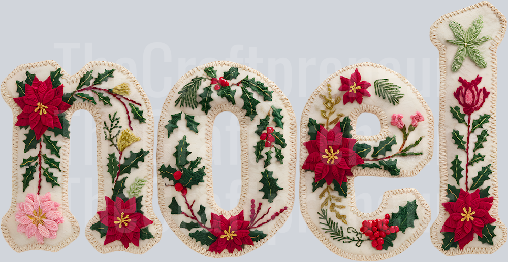 Noel Faux Embroidery Florals Christmas DTF Transfer