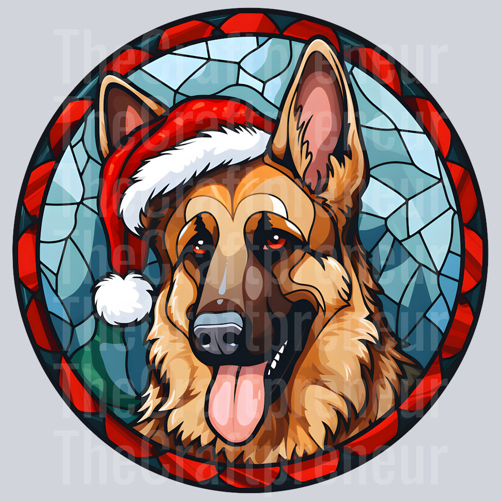 German Shepherd Christmas Stained Glass DTF Transfer