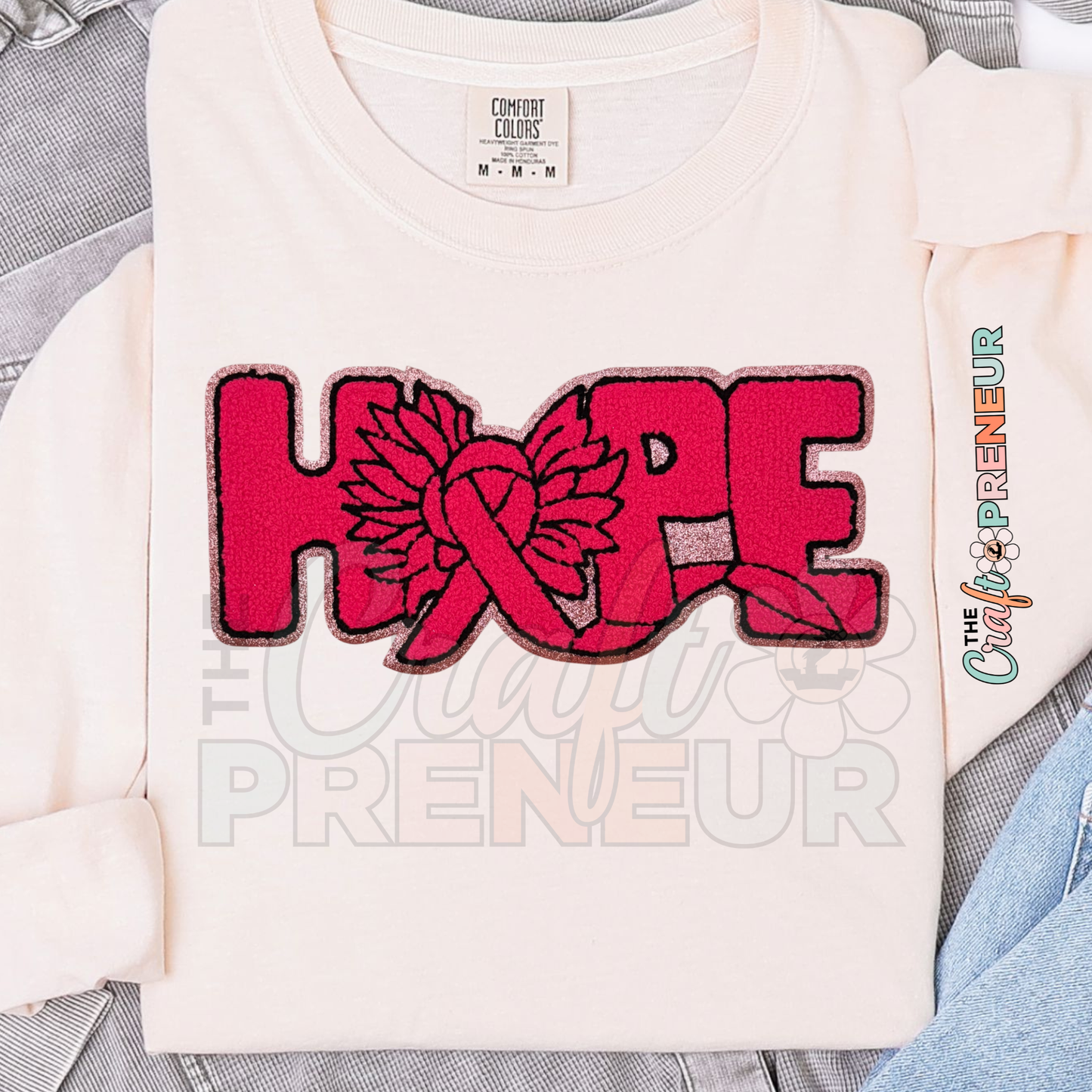 PATCH066 - Breast Cancer Awareness HOPE Chenille Iron on Patch