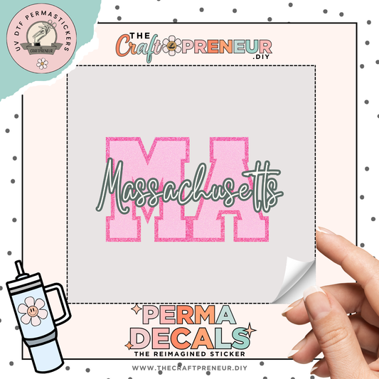 Pink Massachusetts DTF Sticker