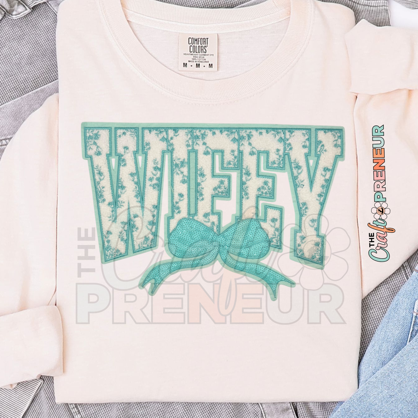 PATCH078 - Wifey Chenille Varsity Coquette Bow Sequin Iron on Patch