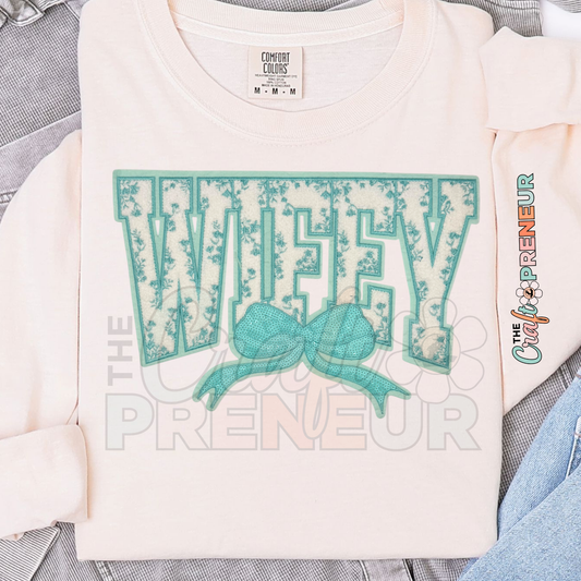 PATCH078 - Wifey Chenille Varsity Coquette Bow Sequin Iron on Patch