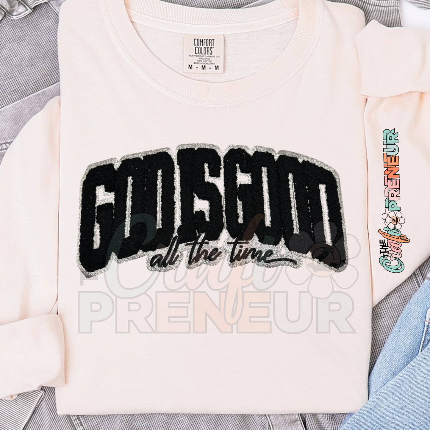 PATCH073 - God is Good Chenille Glitter Iron on Patch (Black/Silver)