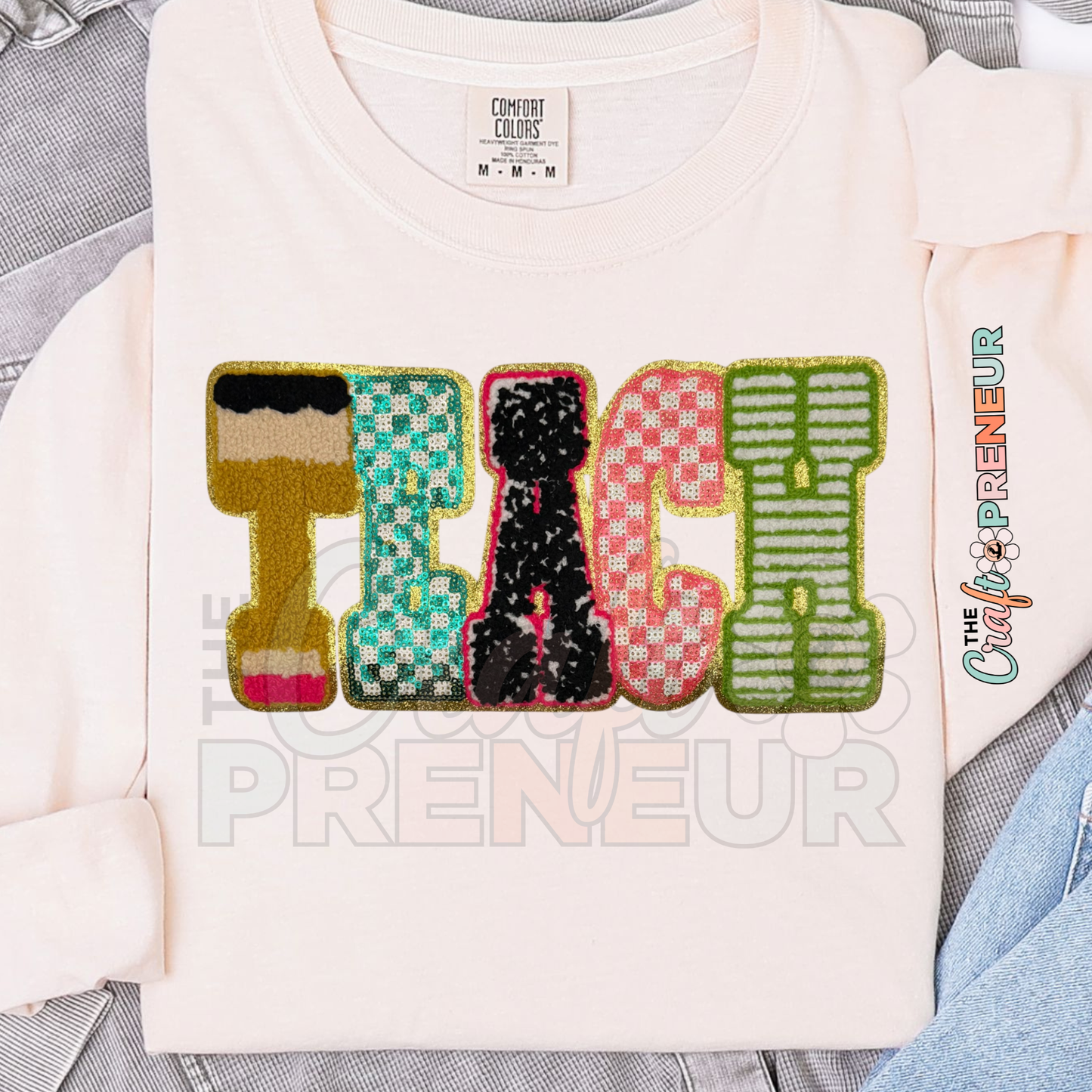 PATCH060 - Teach Chenille Varsity Sequin Iron on Patch