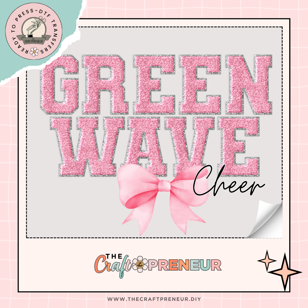 Green Wave Cheer Bow Transfer