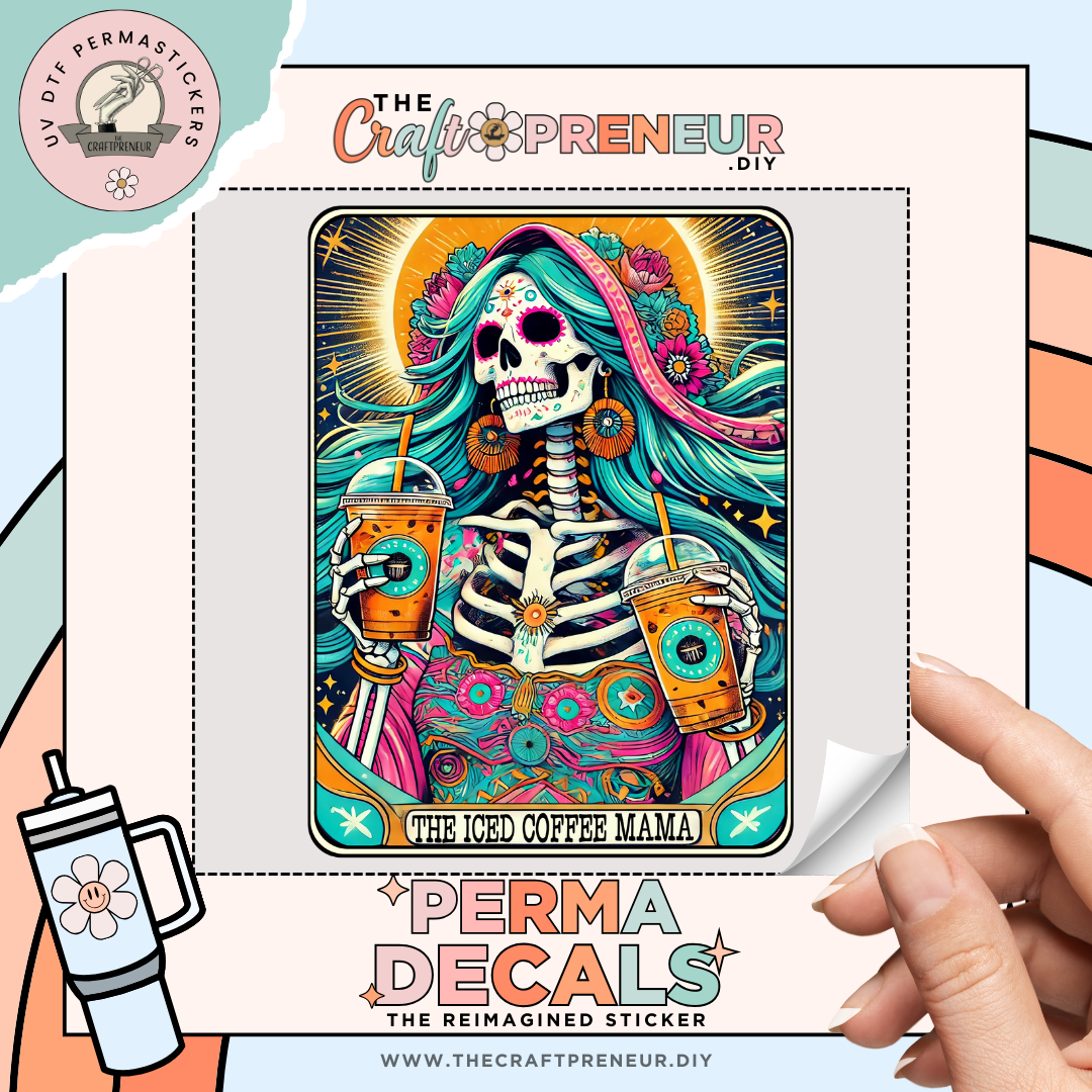 The Iced Coffee Mama Tarot Card UV DTF Sticker