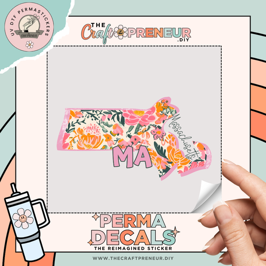 Floral Massachusetts UV DTF Sticker