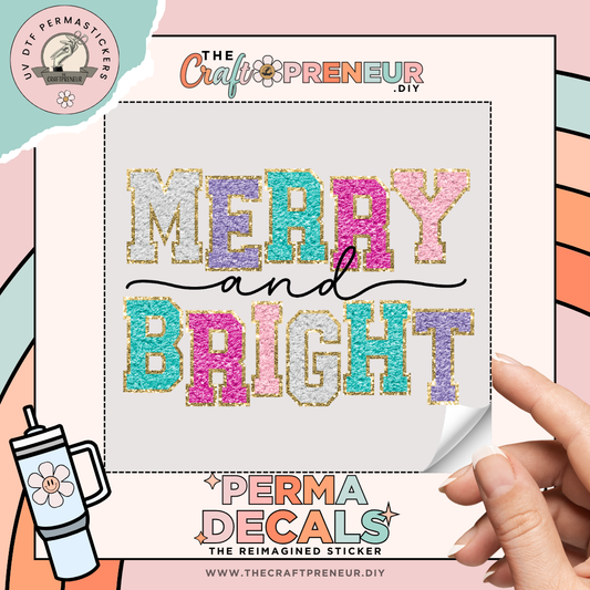 Glittery Merry and Bright UV DTF Sticker