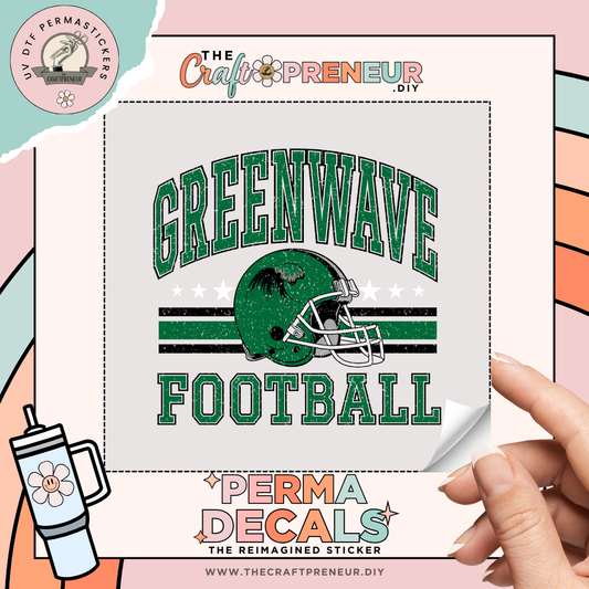 Green Wave Football UV DTF Sticker