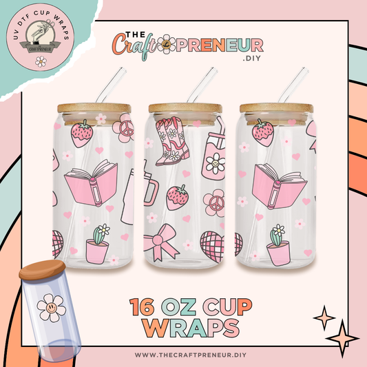 Pink Girly Mash-Up UV DTF Cup Wrap