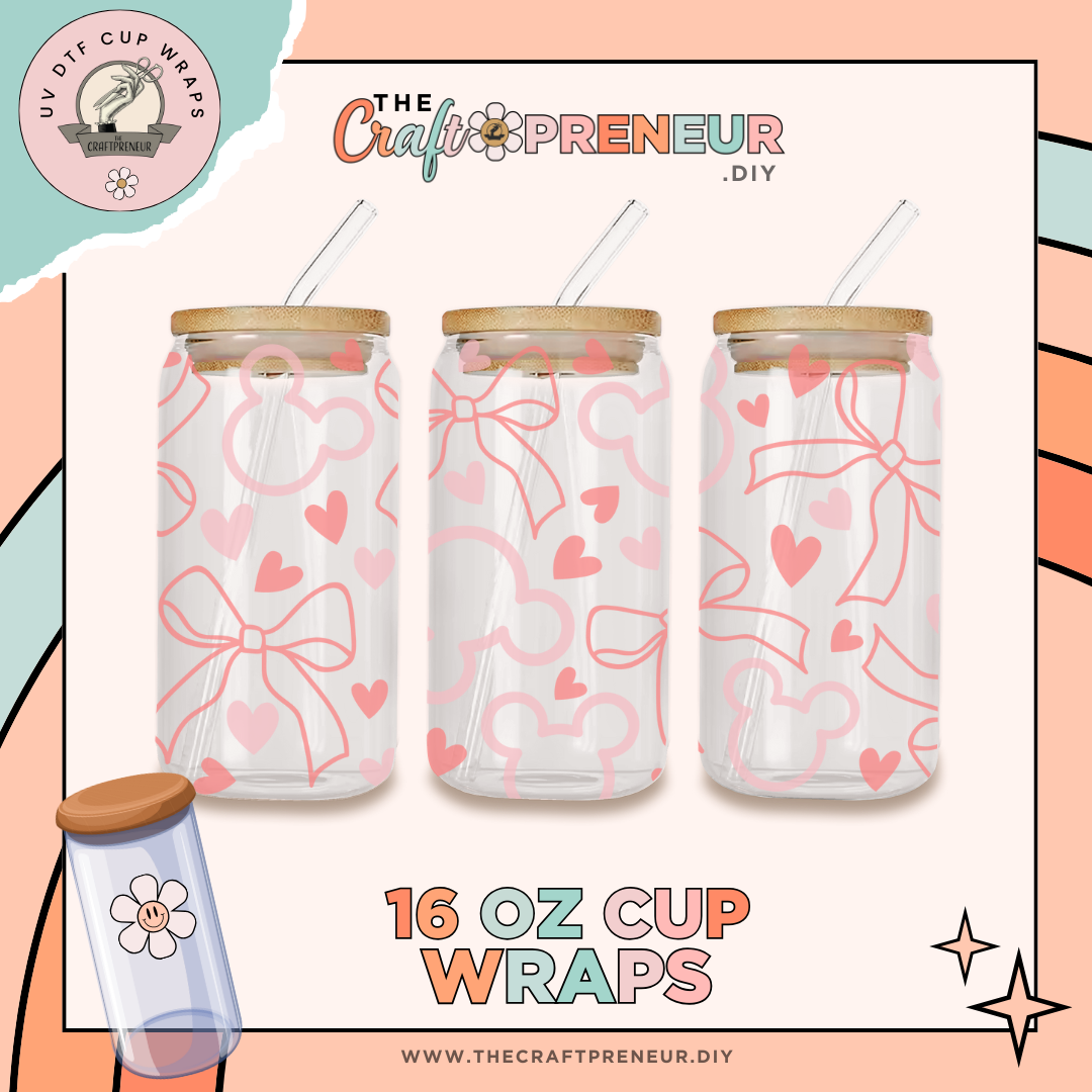 Pink and Bows Mouse Ears UV DTF Cup Wrap