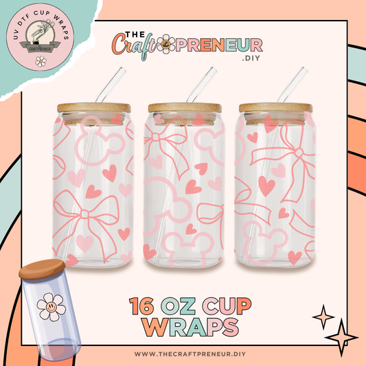 Pink and Bows Mouse Ears UV DTF Cup Wrap